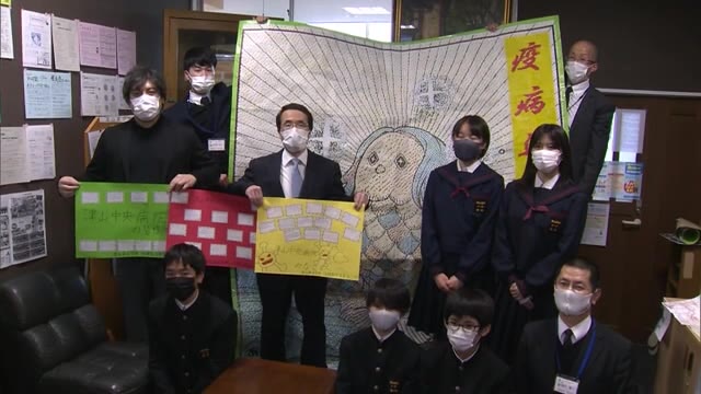 医療従事者に感謝を込めて中学生がモザイク画とメッセージ送る【岡山・津山市】