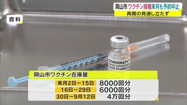 岡山市８月も接種の新規予約停止　新型コロナワクチン供給不足受け【岡山・岡山市】