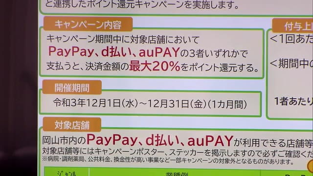 最大20％ポイント還元…スマホ決済還元事業　対象3つに増加　12月実施【岡山・岡山市】