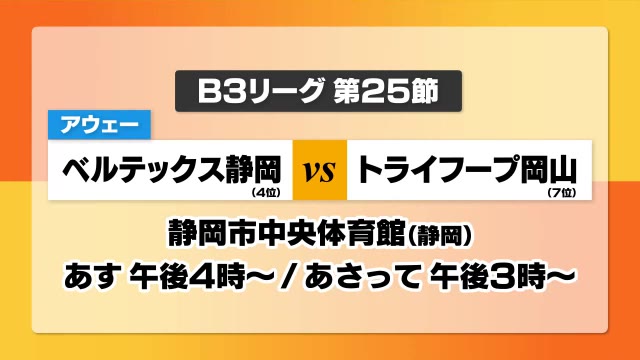 プレーオフ前に良い流れを！　７位・トライフープは４位・静岡とアウェー２連戦　バスケＢ３【岡山】