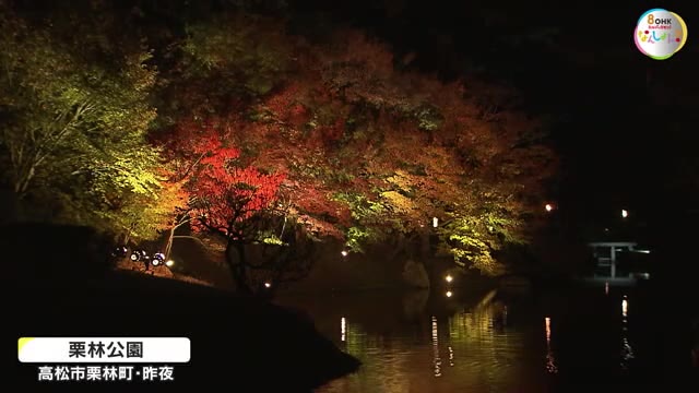 国の特別名勝・高松市の栗林公園で紅葉ライトアップの試験点灯【香川】