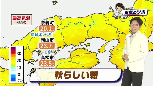 【サキドリ！天気のツボ】１０月２３日（金）のお天気を光岡香洋気象予報士が解説【岡山・香川】