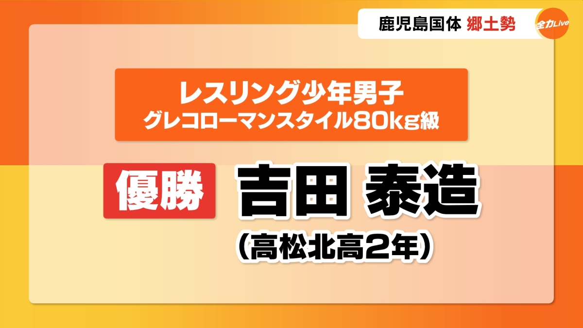 グレコローマンスタイル８０キロ級　吉田泰造（高松北高２年）が優勝！　鹿児島国体レスリング【香川】